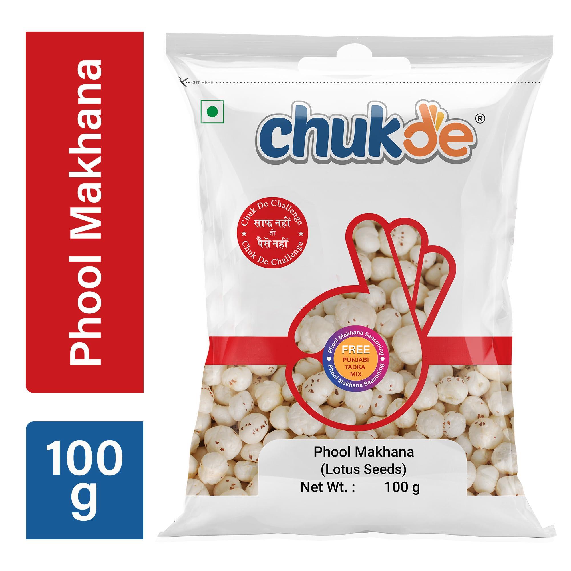 CHUKDE Chukde Phool Makhana - Fox Nuts - 100 Gm: Low-Calorie, Rich in Protein, Antioxidants, and Heart-Healthy Snack. Perfect for Sabzi, Kheer, Pilaf, and Curries.