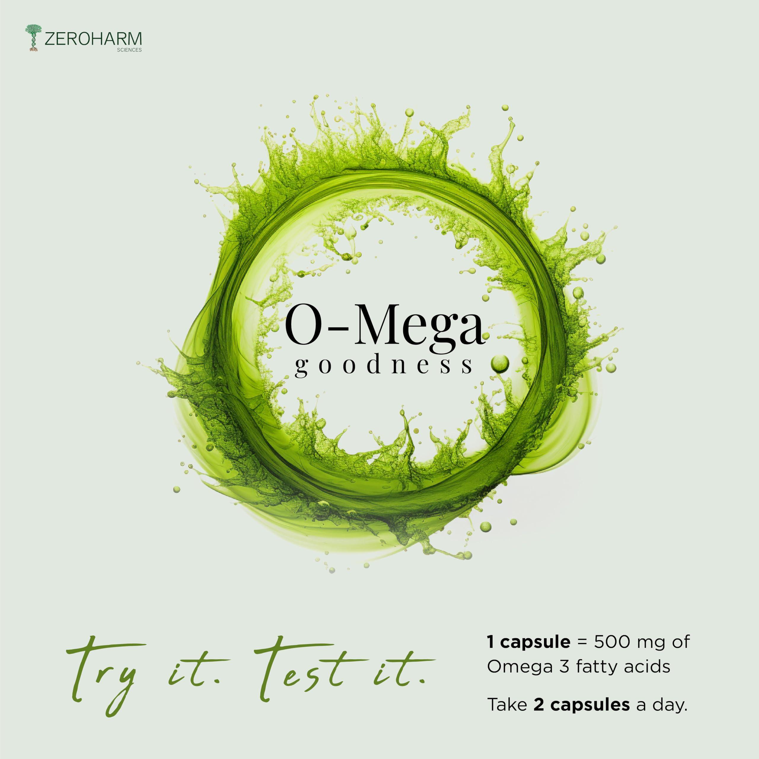 ZEROHARM ZEROHARM Vegan Omega (EPA+DHA) | Supplement for men, women, and kids | Better health for the eyes, skin, muscles, bones, and joints | Sourced from algae | 60 Caps