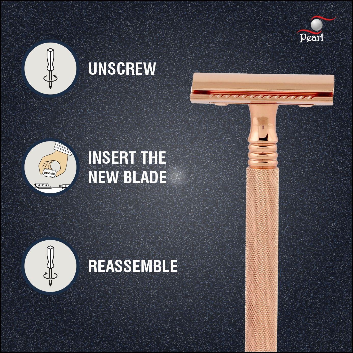 PEARL Pearl Shaving Double Edge Safety Razor (SS-01 Mellow Apricot) - Best Shaving Razor for Men | Classic & Traditional shaving Kit for Men | Premium blade razors | Eid gift options