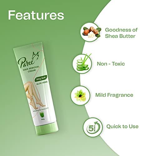 Paree Paree Hair Removal Cream for Women | Enriched Natural Aloe Vera Extract & Shea Butter | Suitable for Legs, Arms, & Underarms | Non Toxic | Pack of 1 (50g)