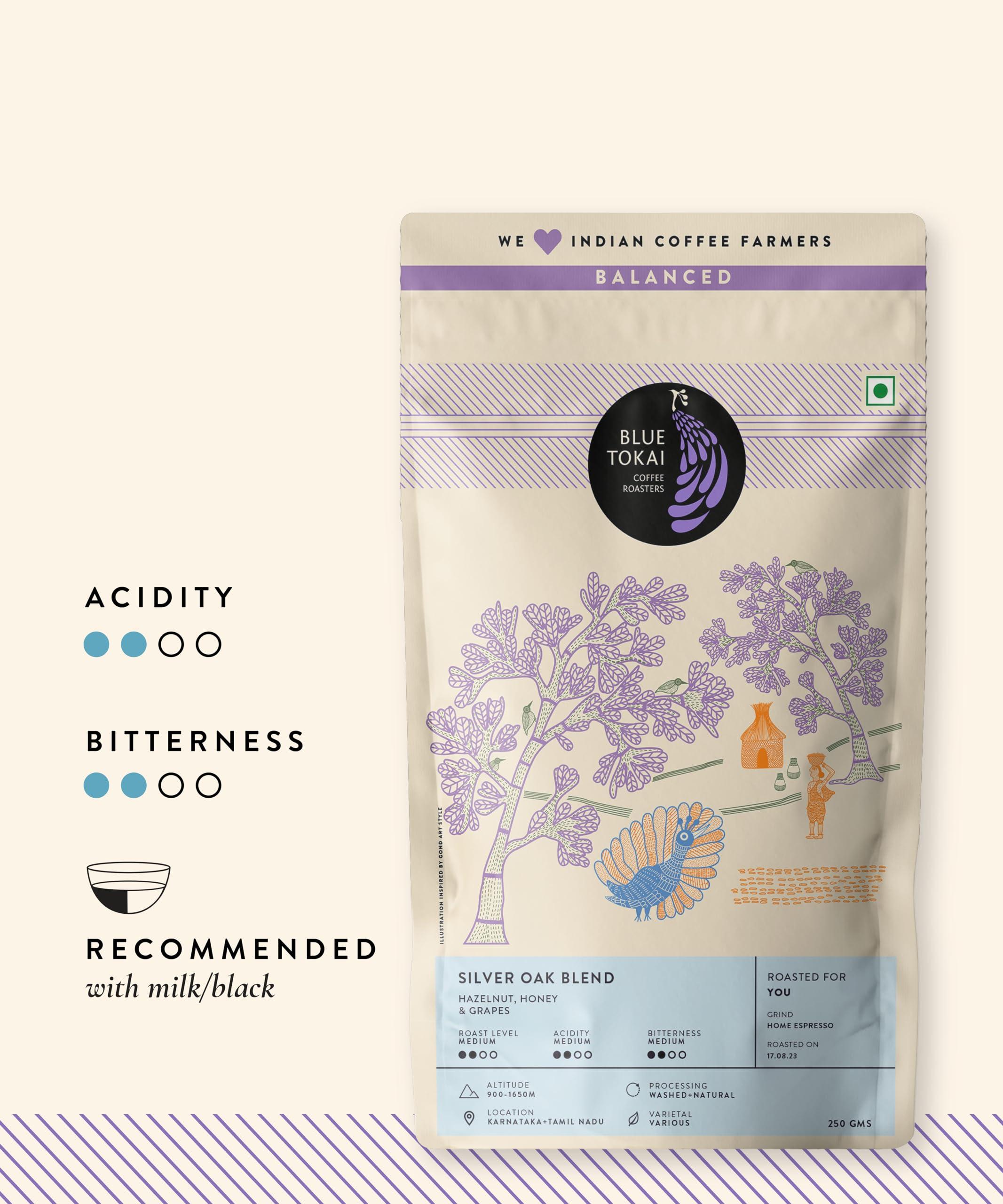 Blue Tokai Coffee Roasters Blue Tokai Coffee Roasters Silver Oak Cafe Blend - Medium Roast (Channi Grind) 1Kg | Made With 100% Specialty Grade Arabica Freshly Roasted Ground Coffee, Bag