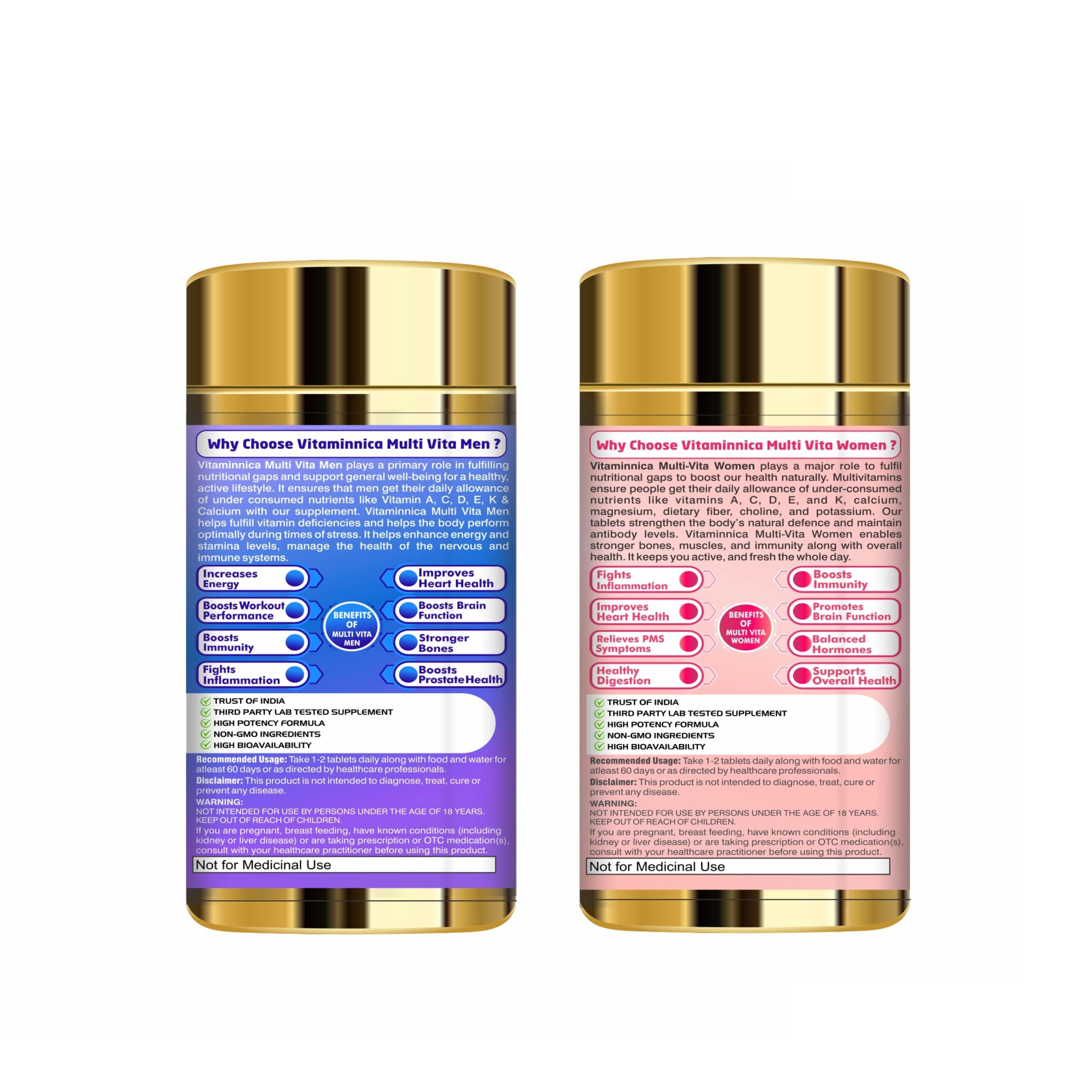 Vitaminnica Because your Health Matters Vitaminnica Combo Pack of Multi Vita Men & Women- 60 Multivitamin Tablets with Vitamin C & 28 other key nutrients for Overall Health & Immunity