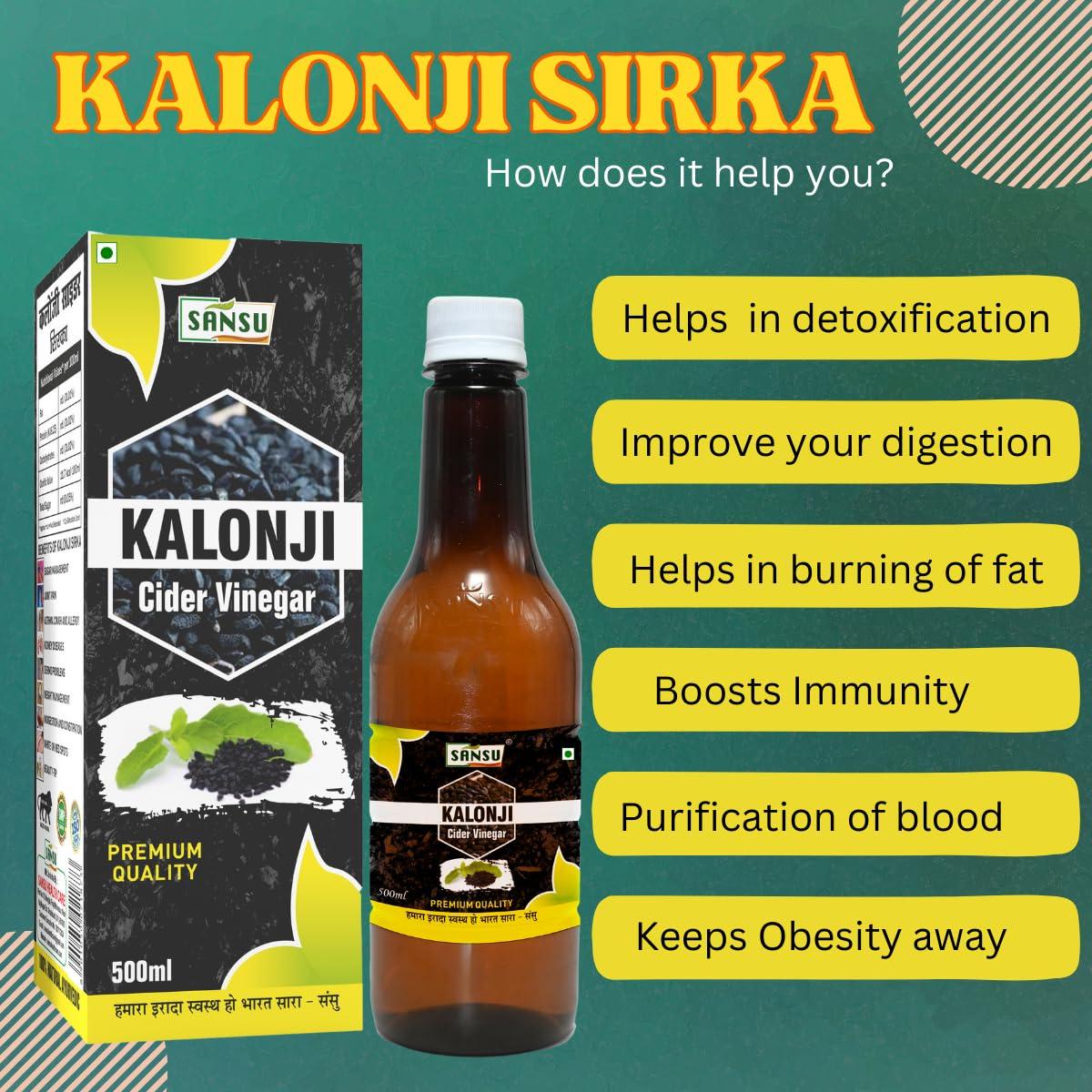 SANSU SANSU Kalonji Vinegar Black Cumin Vinegar, Kalonji Sirka, Organic Black Kalonji Vinegar, 100% Pure & Natural kalonji Sirka 500ml