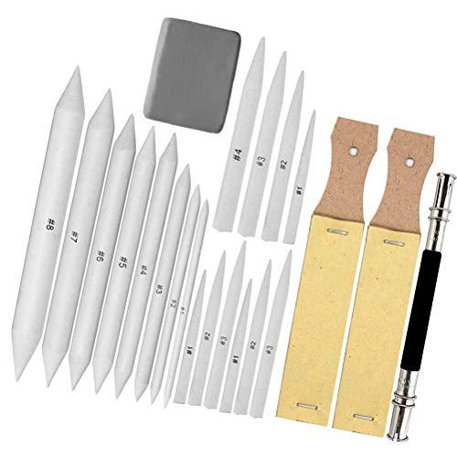 HEALLILY 23 Pcs Stumps and Tortillions Set Sandpaper Pencil Sharpener Pointer Pencil Extension Tool and Eraser for Student Sketch Drawing Supplies
