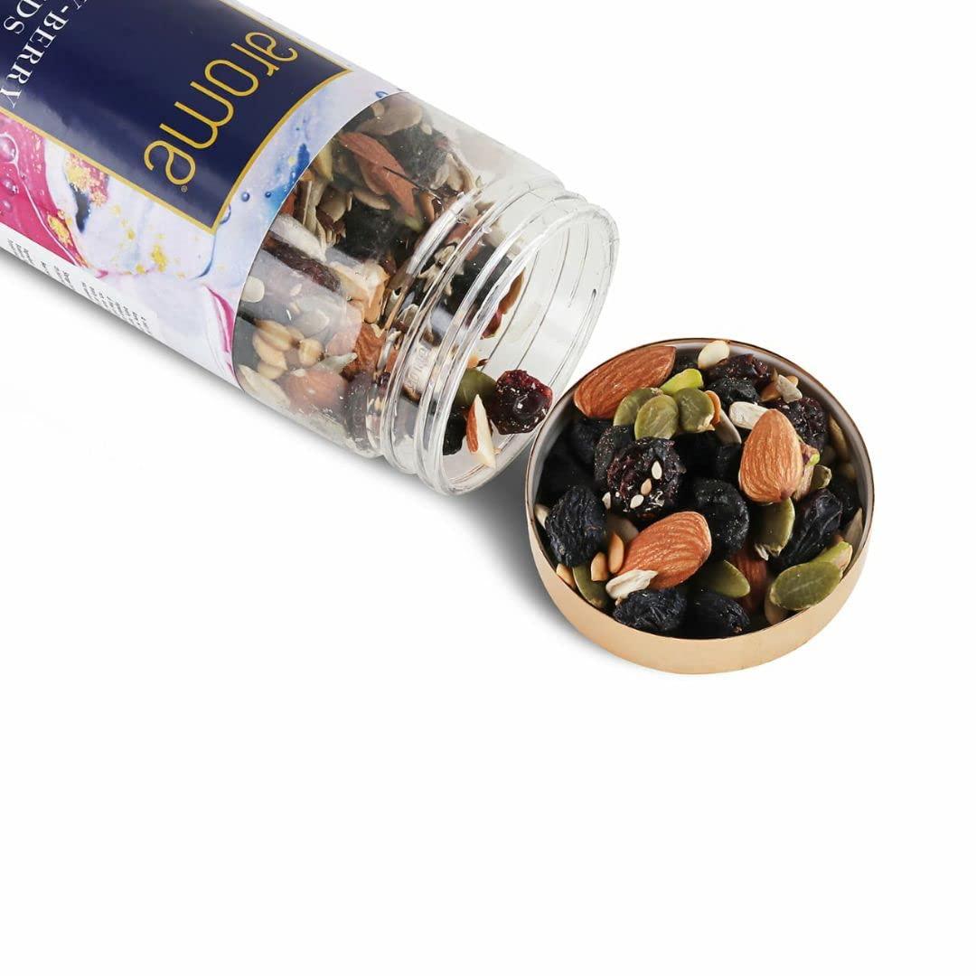 arome arome Premium Nutty Berry Seeds, 100 gm Pack | Mixed Nuts like Almond, Pista, Cranberry, Blueberry, Flax & Sesame Seeds | Healthy Snacks for Small Hunger | Assorted Dry Fruit, Berries and Nuts Mix