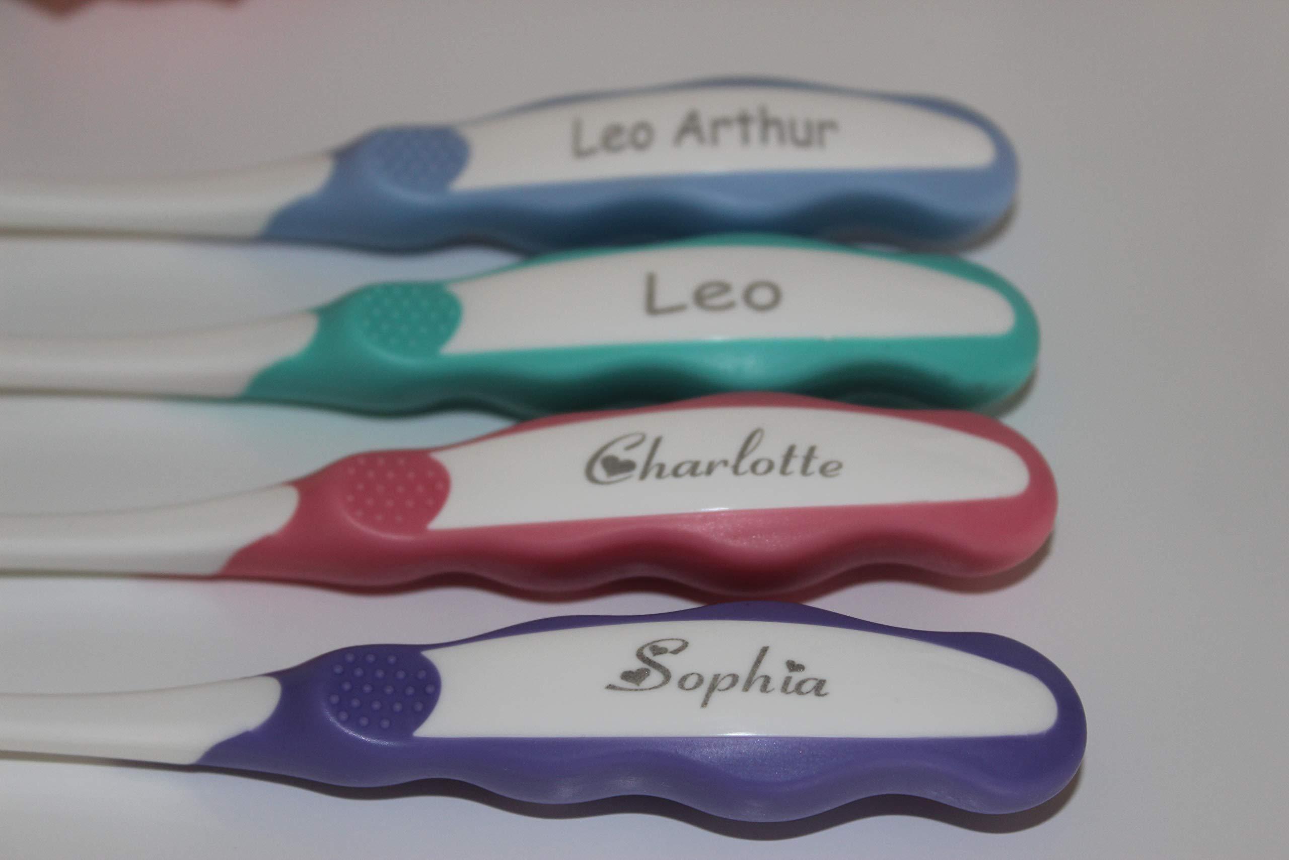 Precious Gift Company Personalized Toothbrush Kids Manual Toothbrush Age 2-6 4 Color Variety Pack Any Name/Message Engraved 4 Pack - Personalized Gift