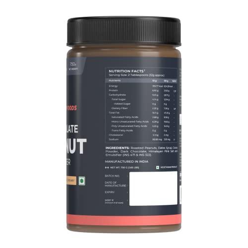 Nutrabay Nutrabay Foods Peanut Butter (Creamy) - Chocolate Intense, 750g | 100% Roasted Peanuts, 22g Protein, Zero Cholesterol, Vegan, Gluten Free, Non GMO