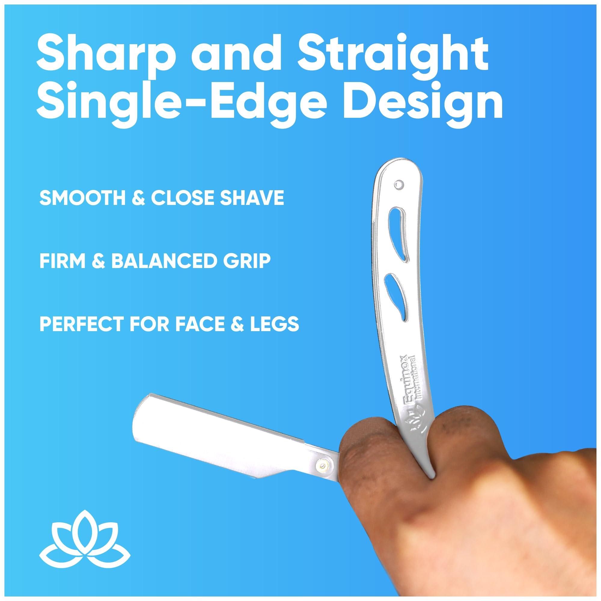 Equinox International Equinox Professional Steel Straight Edge Razor with 100 Single Edge Derby Premium Blades by Equinox International - Great for Barbers, Salons, and Hair Enthusiasts