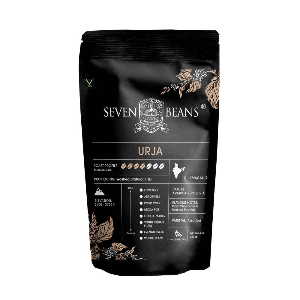 Seven Beans Coffee Company Seven Beans Coffee Company's "Urja" |Medium Dark Roast| Single Origin |Gourmet Indian Coffee - 250 g (AeroPress Grind)