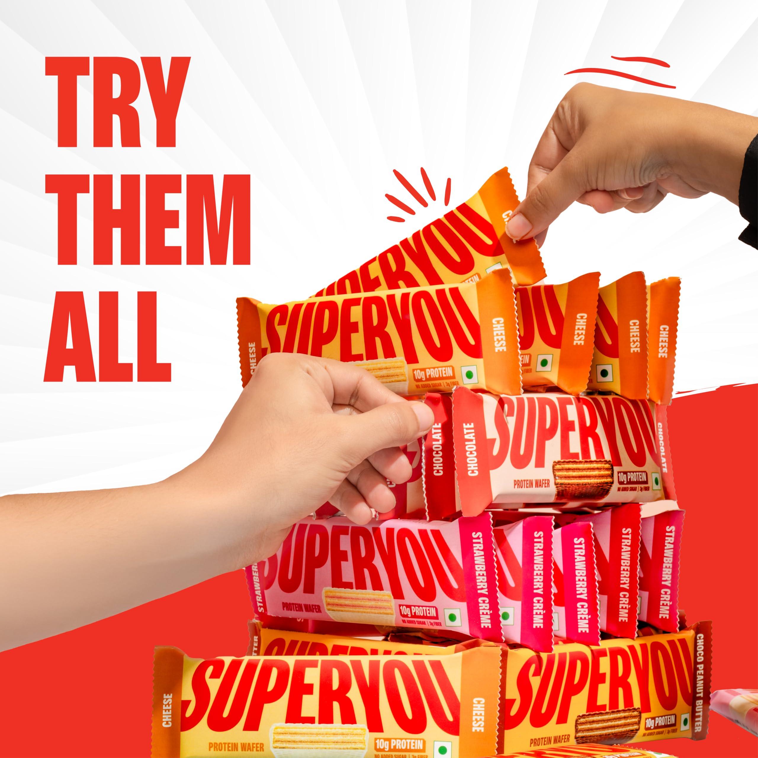 Superyou SuperYou Assorted Protein Wafer Bars (Pack of 10)|10g Protein, 3g Fiber, No Added Sugar|Yeast Fermented Protein|Energy Bars|Crunchy Wafer Bar|100% Vegetarian|No Palm Oil|400g