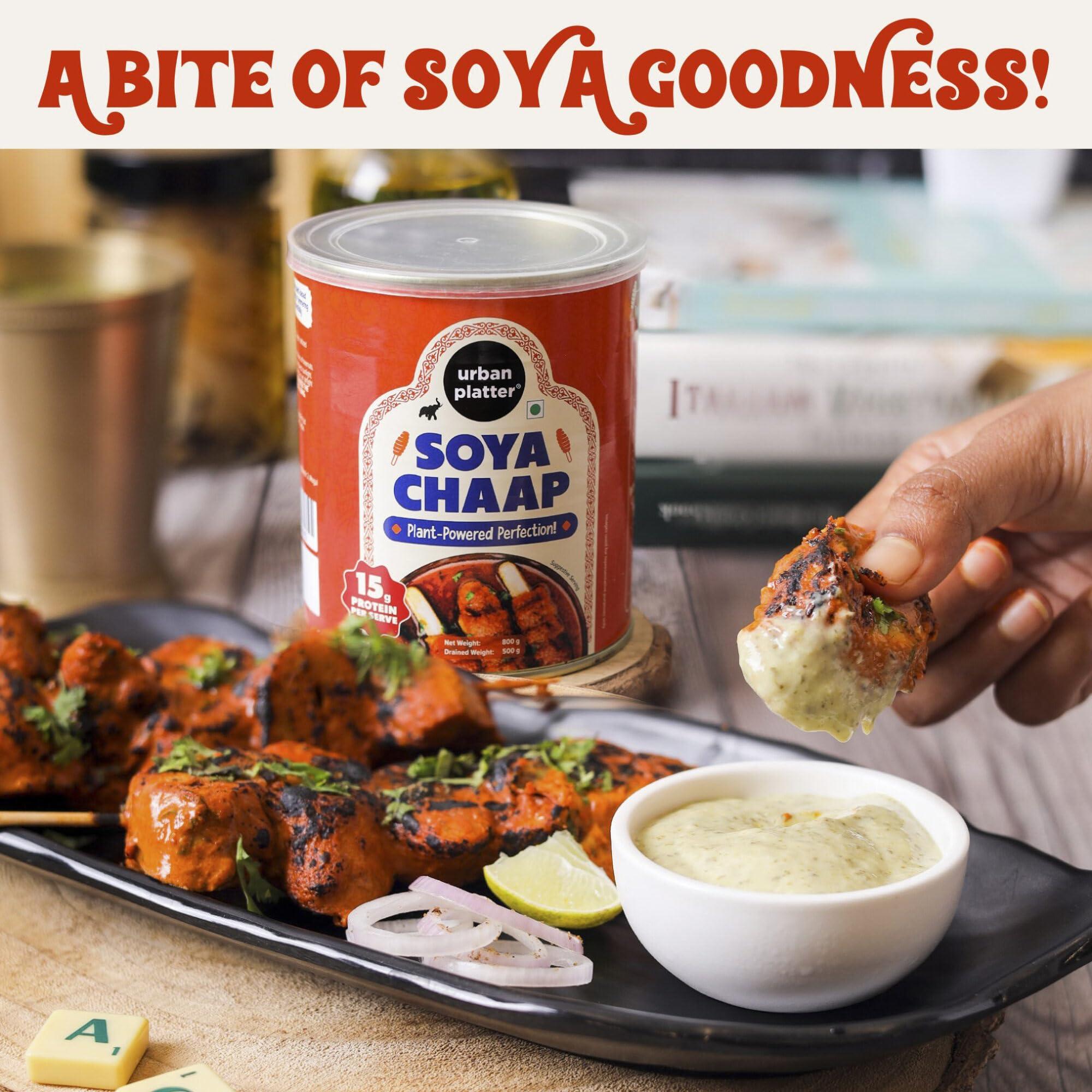 urban platter Urban Platter SOYA Chaap in Brine, 800g (Pack of 2)(Canned | Chunks on Stick | Drained Weight - 500g, Rich in Plant Protein| Soy Chap)