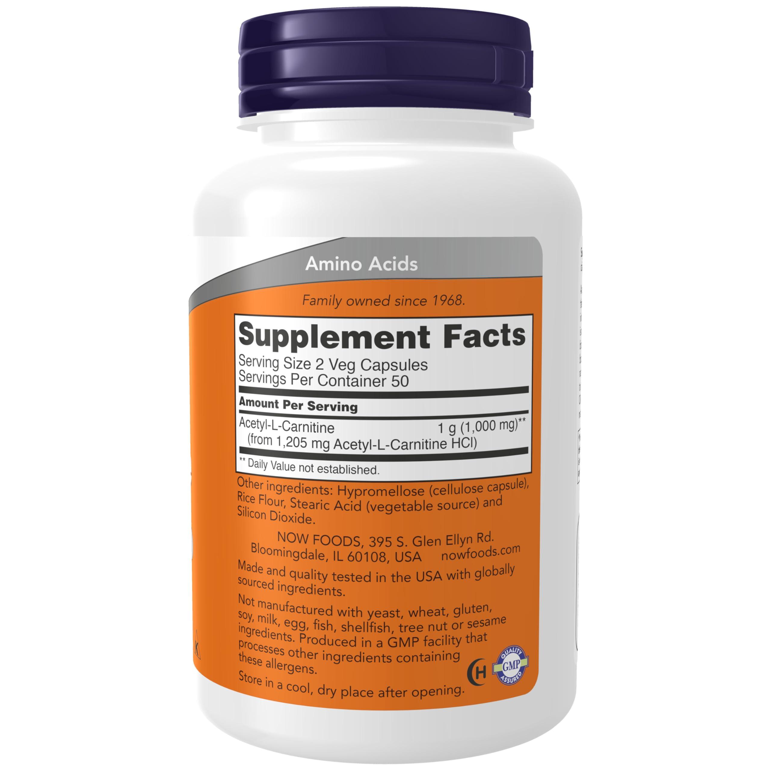 Now Foods Now Foods Acetyl-L-Carnitine 500Mg (Soy Free, Non-GMO, Nut Free, Gluten Free, Dairy Free, Egg Free, Kosher) - 100 VCaps