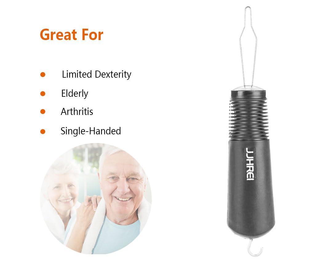 JJHREI Button Hook and Zipper Pull Helper - Dressing Button Aid Assist Tool for Arthritis Disabled - 2 in 1 Dressing Aid Tool