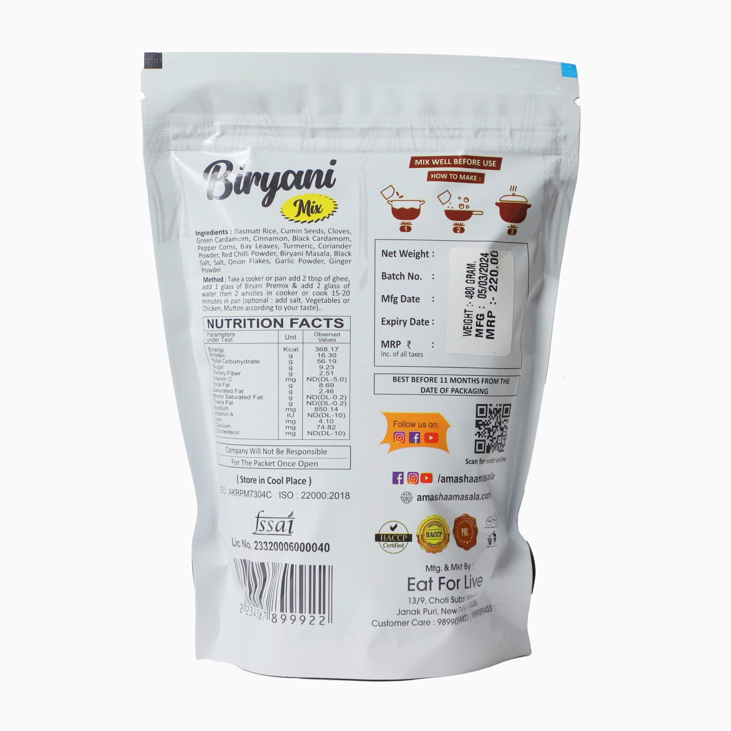 Amashaa Masala Eat for Live... Amashaa Masala Eat for Live... Biryani Mix - 480Gm | Best Premix | Ready To Cook Biryani| Ready To Cook Biryani Mix | Biryani
