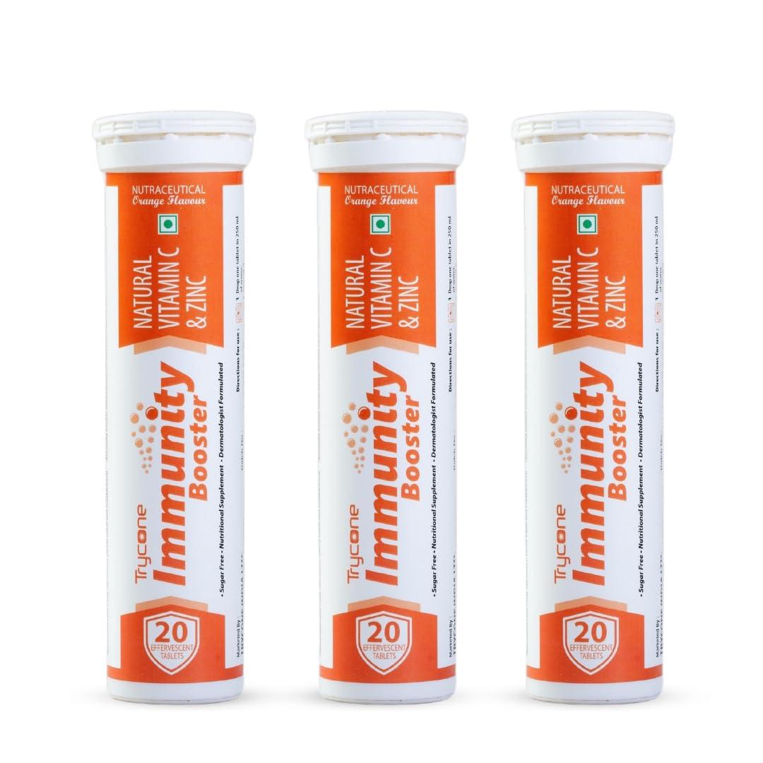 TRYCONE Trycone Immunity Booster for Adults with Natural Vitamin C from Amla Extract & Zinc Antioxidant Immunity Booster Skin care - 60 Effervescent Tablets Orange Flavour