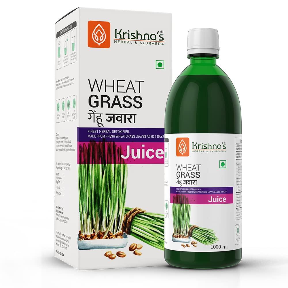 KRISHNA'S HERBAL & AYURVEDA Krishna's Wheatgrass Juice - 1000 ML | Wheat Grass juice 9th day picked wheatgrass leaves | Pure, Natural and Ayurvedic Juice