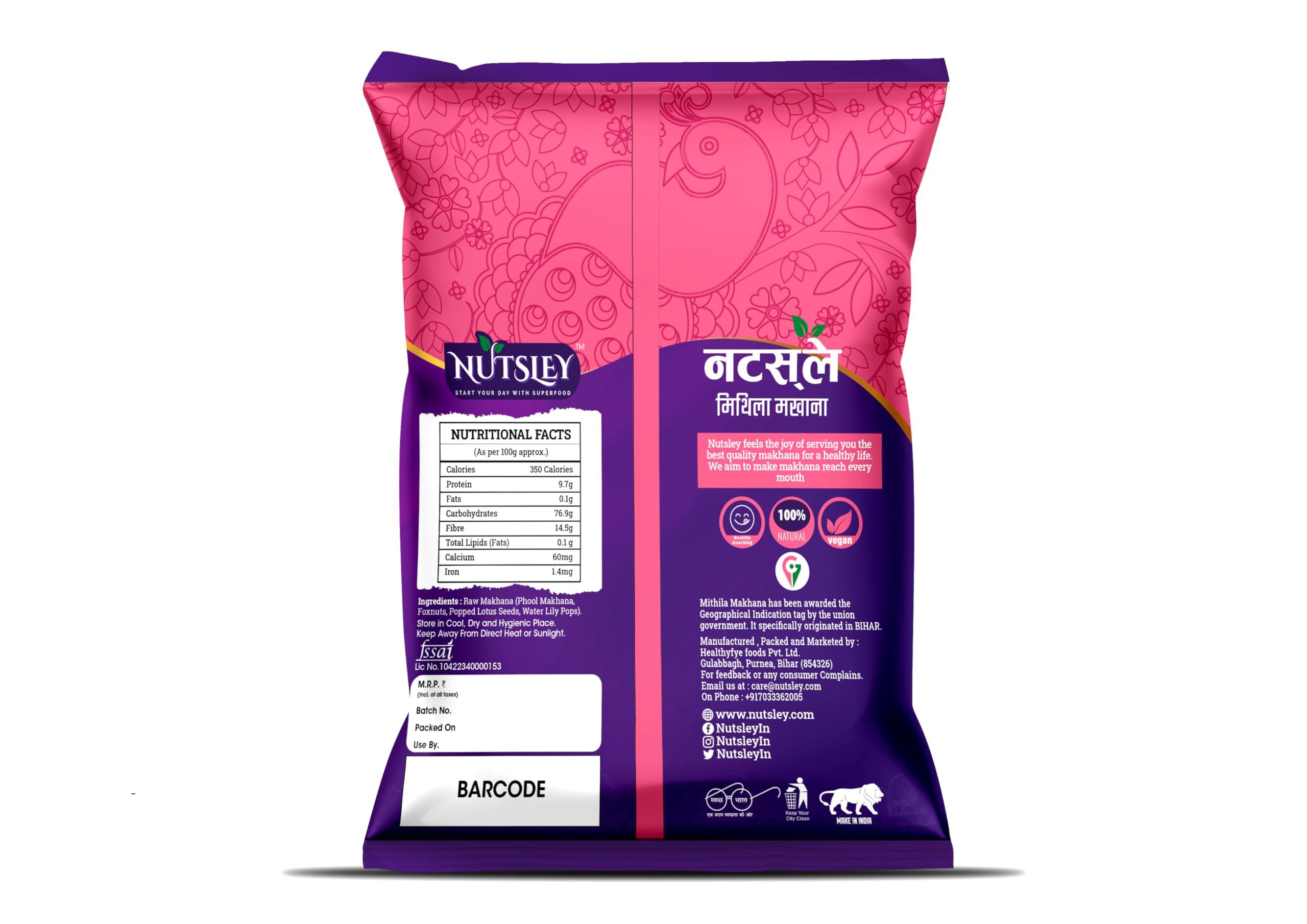 NUTSLEY START YOUR DAY WITH SUPERFOOD Nutsley Premium Mithila Makhana, Foxnuts - 100 gm (Pack Of 2)