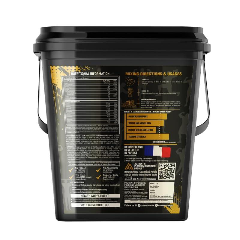 Platinum NUTRITION Platinum NUTRITION Decent Gain Support Muscle Building And Weight Gain High Protein Muscles Mass & Weight Gainer for Men (Chocolate Cookie) Flavour_ 4.5 kg