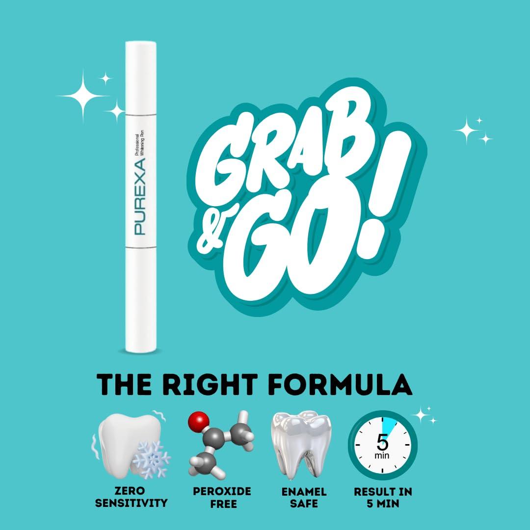 PUREXA Purexa Teeth Whitening Pen 2ml (Pack of 1) | Instant Stain Removal | Sensitivity-Free & Enamel-Safe | Easy to Use & Travel-Friendly | Removes Yellow Stains | Suitable for Men & Women