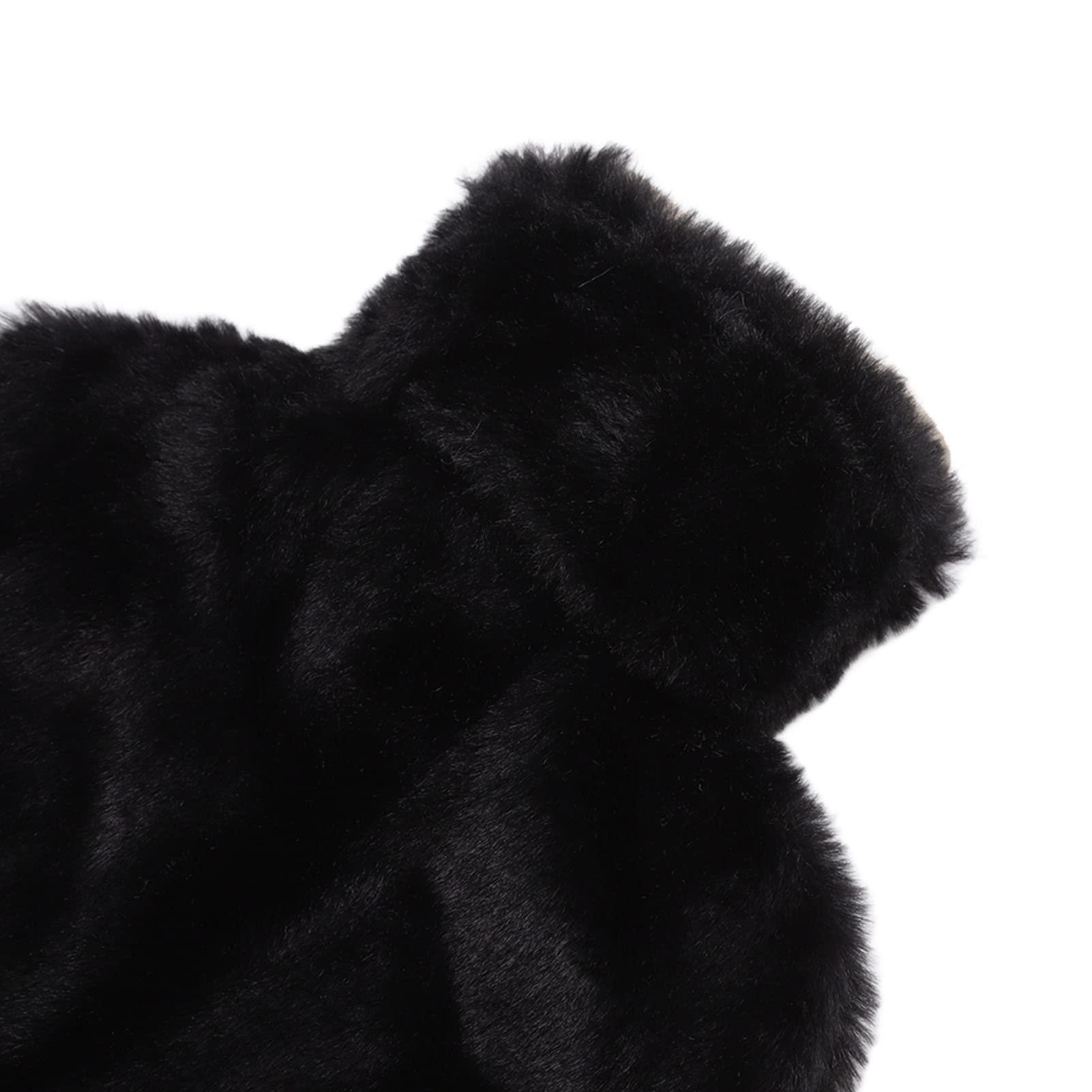 SoarUp Plush Hot Water Bag, 2000ml Hot Water Bottle Wide Water Inlet Rubber Wool for Neck (Black)