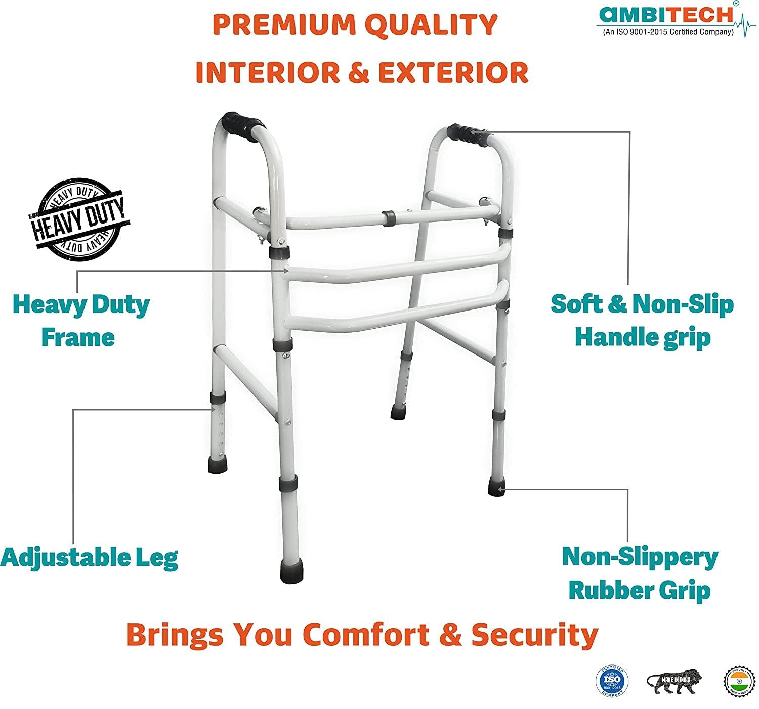 AMBITECH AmbiTech MS Height Adjustable & Double Bar Folding Walker for Adults, Senior Citizens and Patients (Made In India)