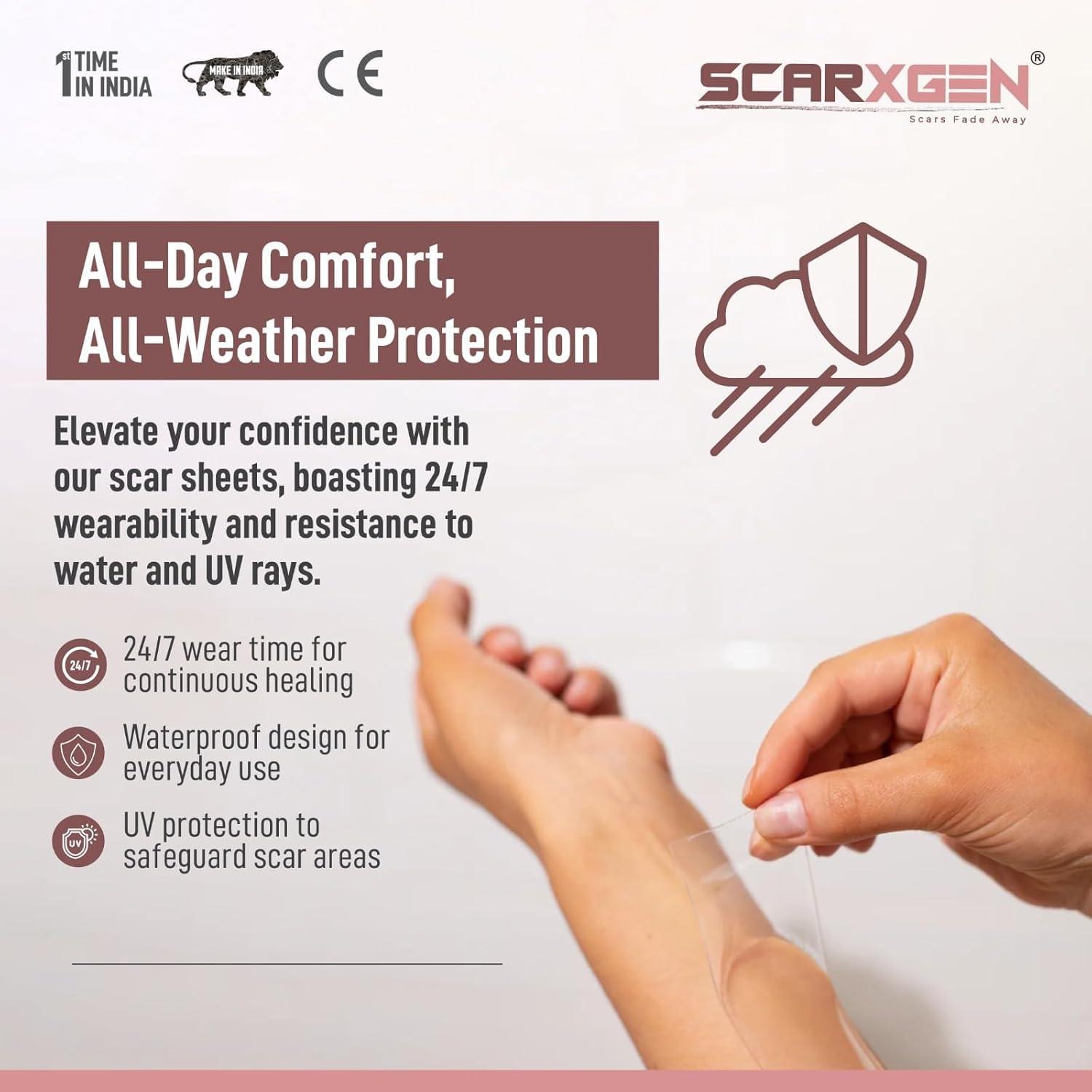 SCARXGEN Scarxgen Silicone Gel Sheet | Scar Sheet | Scars, Cuts and Scrapes, Laparoscopic scar | Reusable and Washable Sheet | Keloid and Hypertrophic scar I Visible scar reduction (3CMX20CM(BOX OF 1 UNIT))