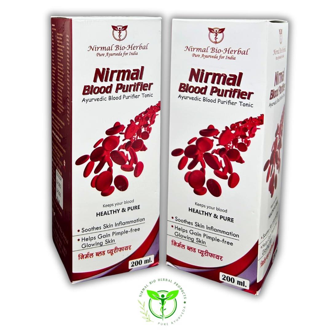 Nirmal Bio-Herbal \"Nirmal Blood Purifier Ayurvedic Syrup |Supports Detox, Clear Skin & Healthy Digestion |Can Soothen skin Inflamation & Helps in gaining pimple free Glowing Skin- Pack of 2 X 200ml = 400ml