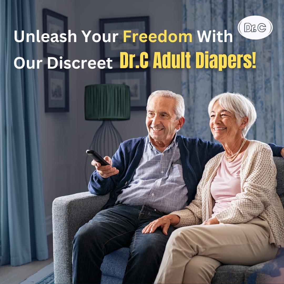 DR. C Dr.C Overnight Adult Diaper (Tape Style) High Absorption, 16 hrs Protection, Odour Free, Leak Proof, and breathable back sheet. Size - Medium (76-114 cms,30-45 Inch) Pack of 1 (10 counts)