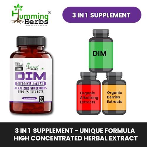 Humming Herbs Humming Herbs DIM - Diindolylmethane - 3 in 1 Formula - Organic Alkalizing/Superfood Extracts Spirulina,Berries Blend, Black Pepper Extract - 90 cap