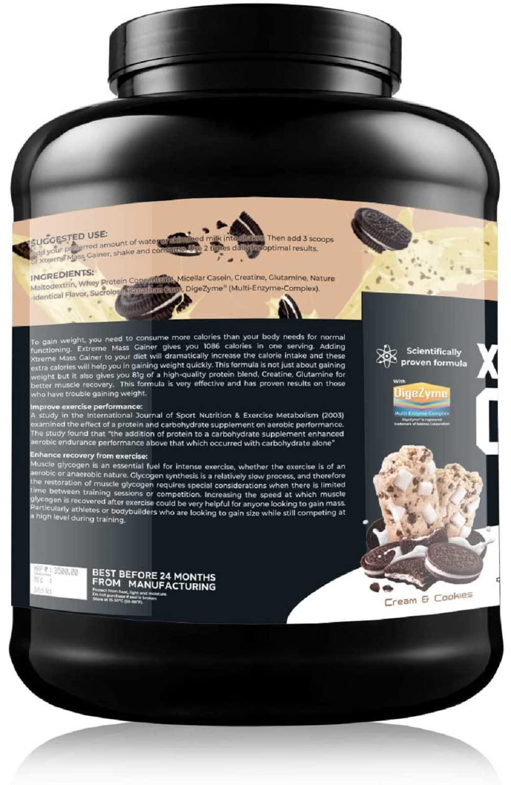 Nutrition Planet Nutrition Planet Xtreme Mass Gainer (With Added DigeZyme) for Post Workout Recovery (Cookies and Cream - 3Kg, 10 Servings)
