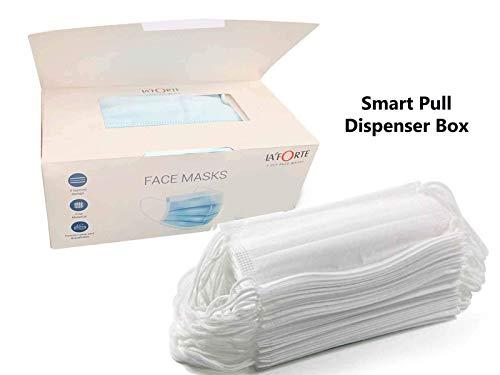 La' Forte La' Forte Disposable 3-Layer Face Masks Thick with Elastic Ear Loop, Anti-Dust, 50, White