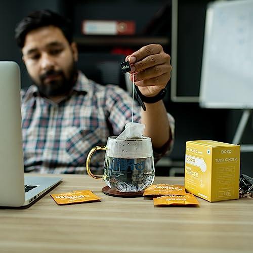 DOKO THE FRESH BASKET Doko Natural Tulsi Ginger Tea, Set of 4 (48 Tea Bags) | Premium Herbal Green Tea | Healthy with Natural Ingredients | Energizing and Immune-Boosting | Perfect of Wellness and Taste