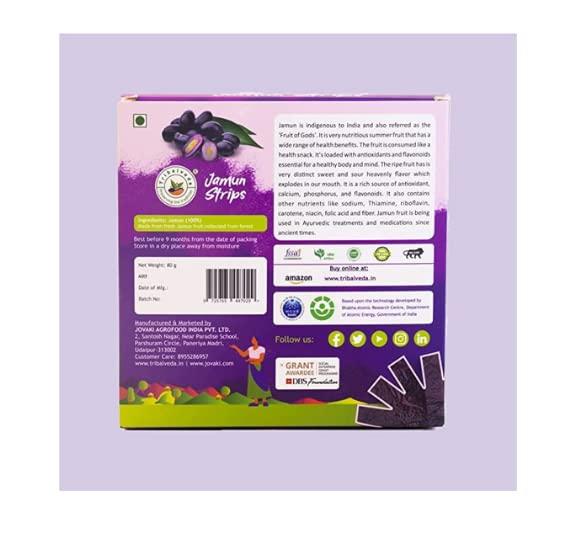 TRIBALVEDA Tribalveda Whole Dried Jamun Strips - Pack of 24(20gm each), Fresh Fruit, Black Plum, Jamun Bar, Healthy Mixes Chips, Dried Fruit, Rich In Dietary Fibers, Hygienically Packed (Jambu Strips)
