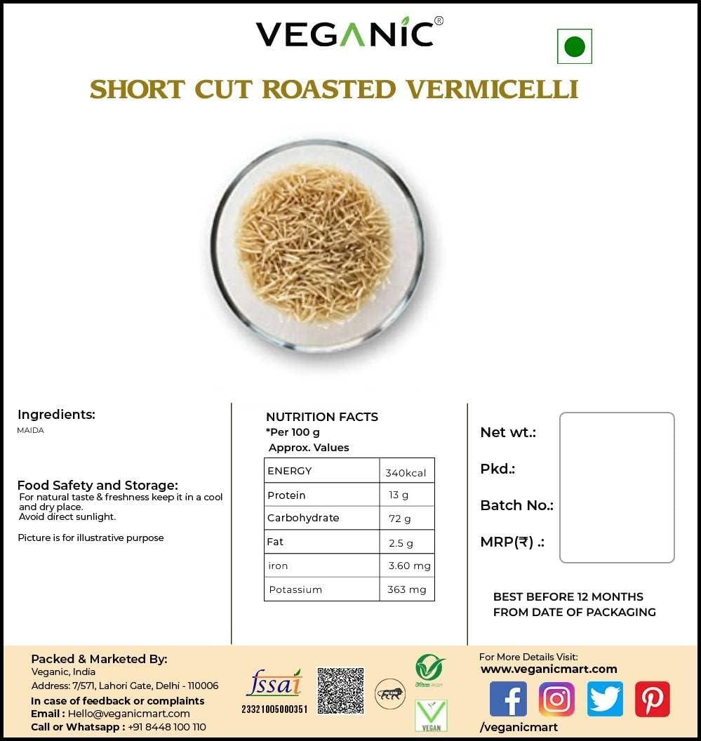 veganic Veganic Roasted Vermicelli Short Cut | Wheat Seviyan/Sewai/Semiya For Kheer or Upma - 400gm
