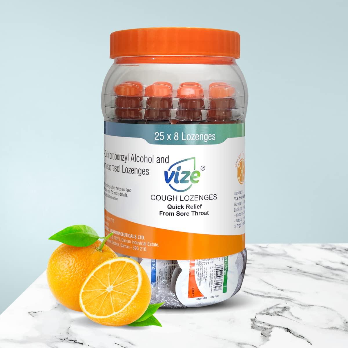 Vize Vize Cough Lozenges  80 Count - Pack of 10 StripsOrange Flavour  Quick Relief from Sore Throat
