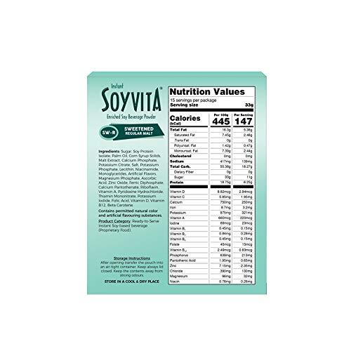 Soyvita SOYVITA - SWEETENED Regular Malt | Lactose Free | ENRICHED Soy Beverage Powder | Serves-15 (500 GMS) | (Available in 200 GMS / 500 GMS)