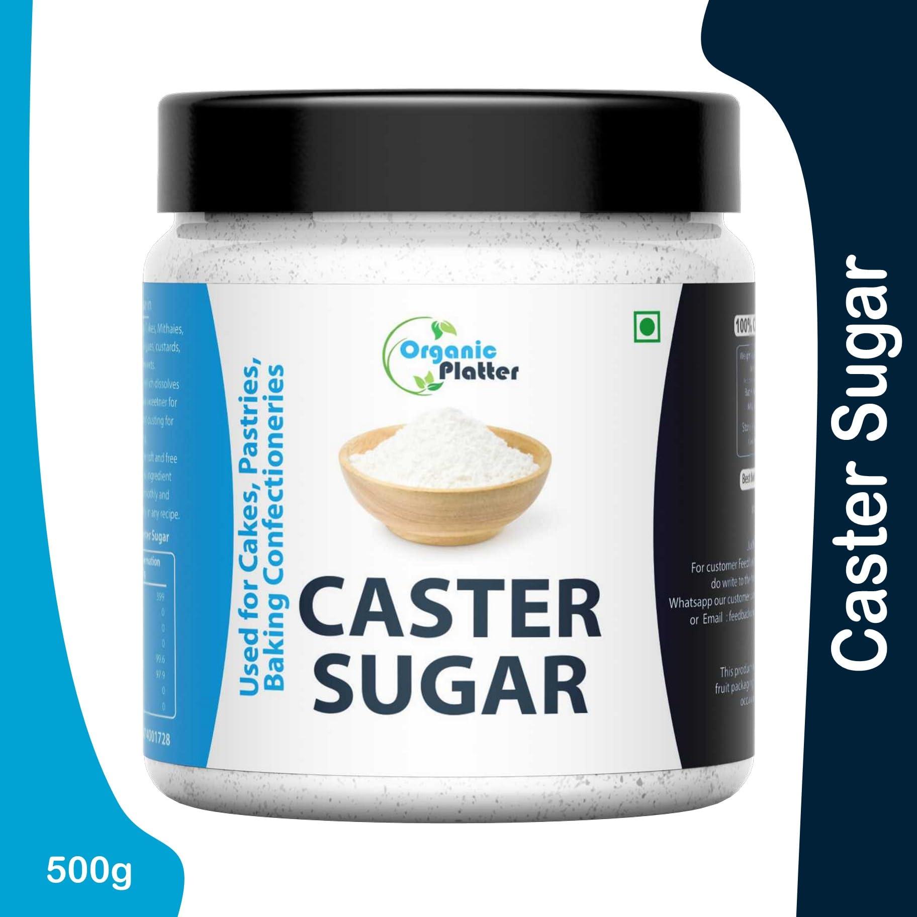 Organic Platter Castor Sugar|Desi Shakkar Bura|Caster Sugar|Pissi Khand|Chini Powder for Baking|White Sugar Bura|Desserts Sugar|Sulphurless Sugar|Chini Powder for Baking-Jar (500g)