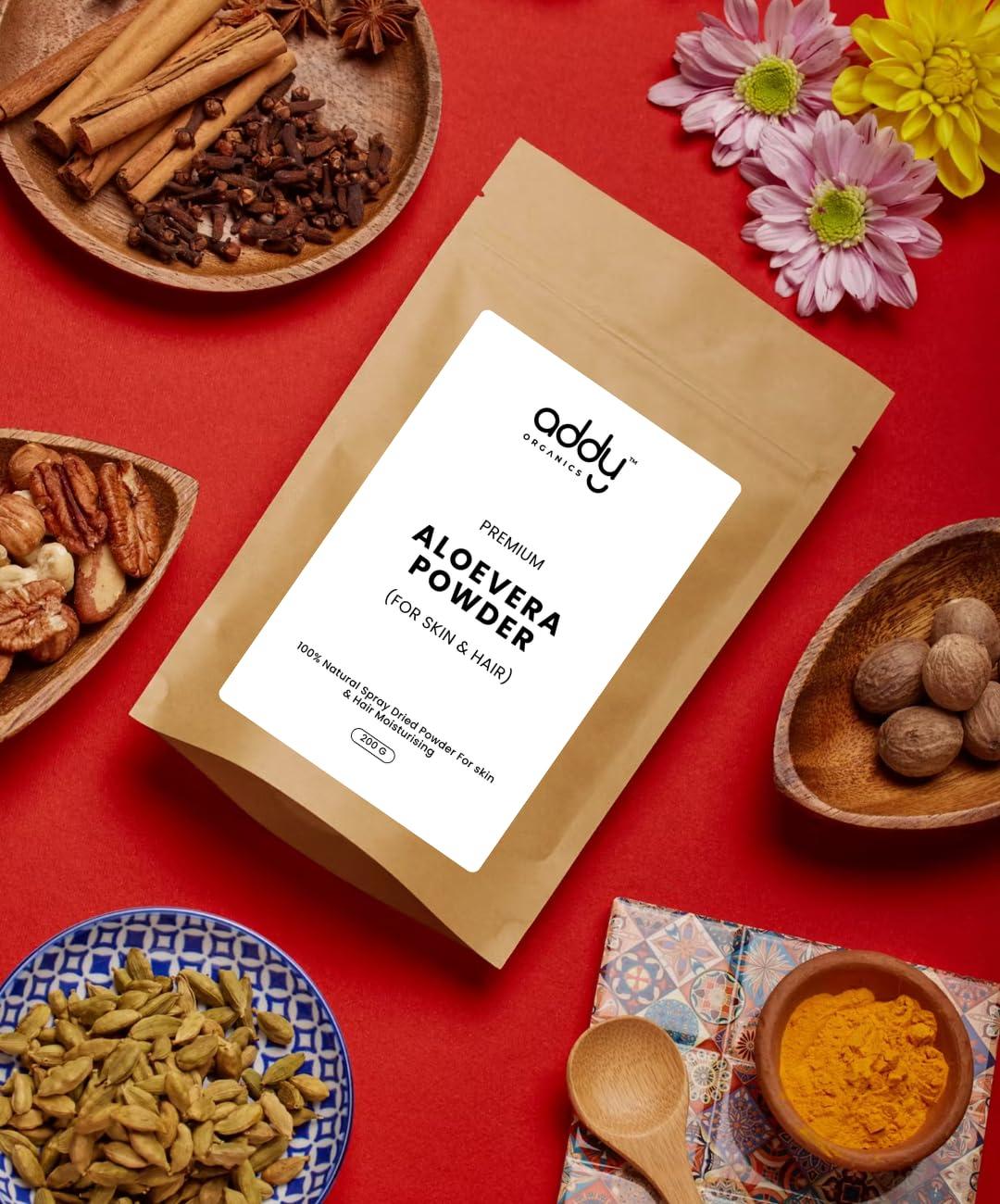 ADDY ORGANICS Organic Aloe Vera Powder | Pure Dried Aloe Vera Leaf Powder for Natural Skin Care, Hair Care, and Nutritional Supplements, Gluten-Free, | 200gm