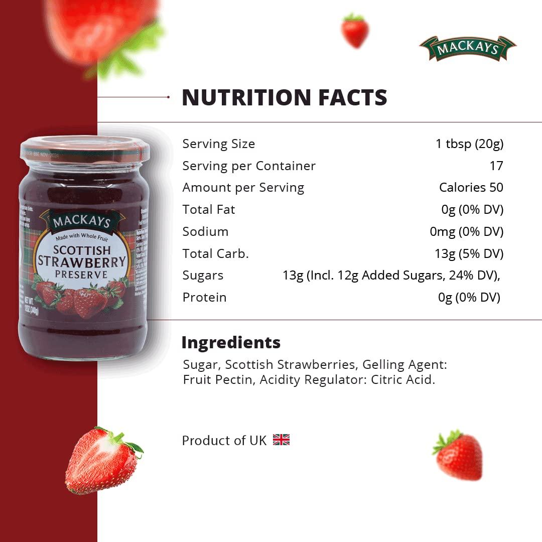 Mackays Mackays Scottish Strawberry Preserve Jam For Bread | Made In Small Batches | Vegan | No Artificial Color And Flavor | Gluten Free | Made With Whole Fruits - 340gm