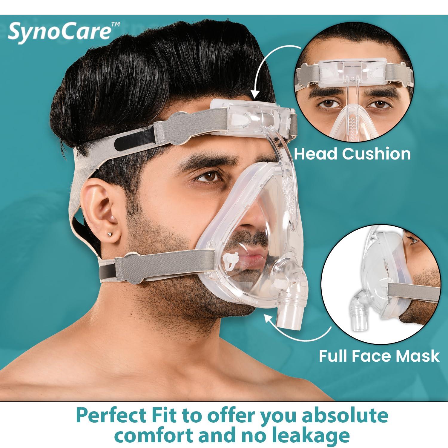 SYNOCARE Synocare Cpap Mask Bipap Mask for bipap machine cpap machine for sleep apnea full face mask compatible to all cpap bipap machine with head strap 100% Transparent (SMALL)