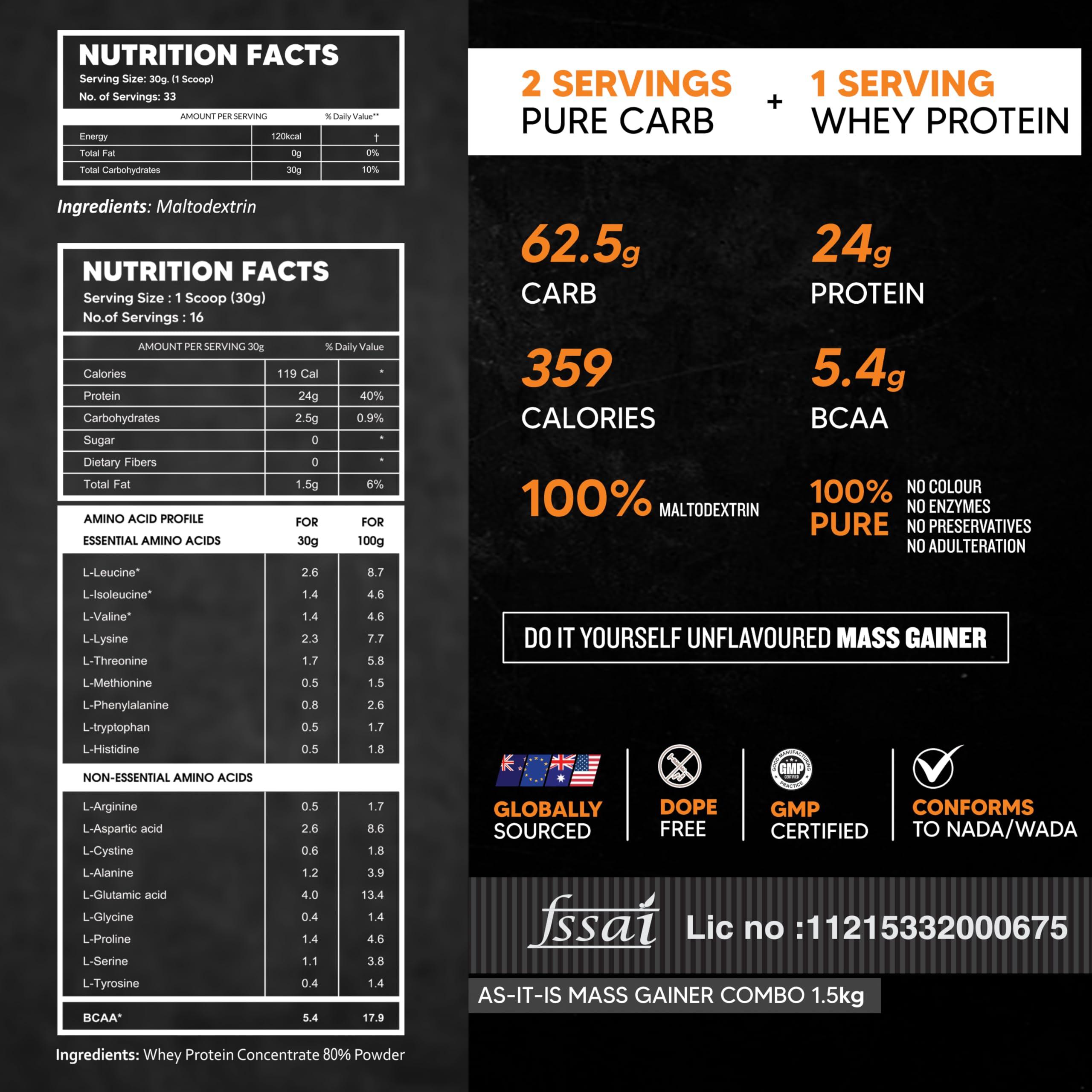 Asitis Nutrition Asitis Nutrition Unflavoured Mass Gainer Combo (Pack of 1.5 kg Powder)