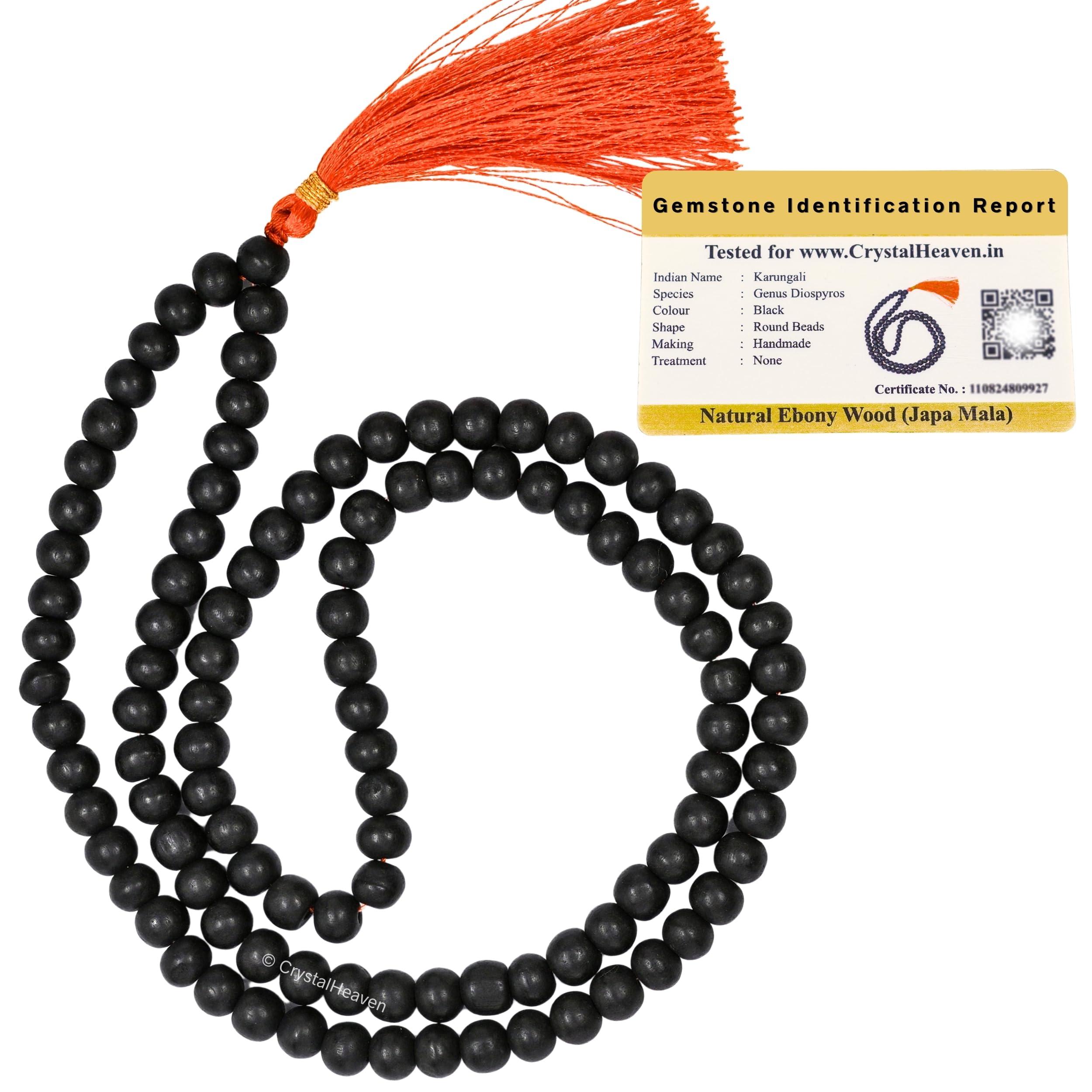 Crystal Heaven Certified Karungali Malai Original - Black Ebony Wood Mala - Original and Natural Karukali Malai For Men Women Pooja Supplies (108 Mala for Jaap) (8mm, Black)