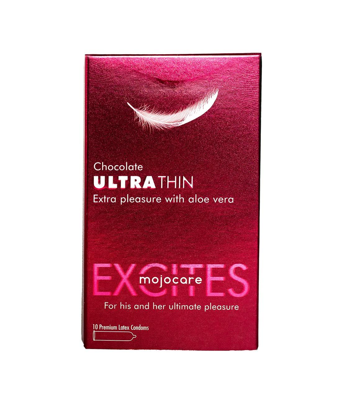Mojocare Mojocare Excites Ultra Thin Chocolate Flavoured Condoms - 10 Sheets | Ultra Thin for Natural Feel & Extra Comfort | Extra Lubrication | Chocolate Flavor | 100% Natural Rubber Latex | Pack Of 2
