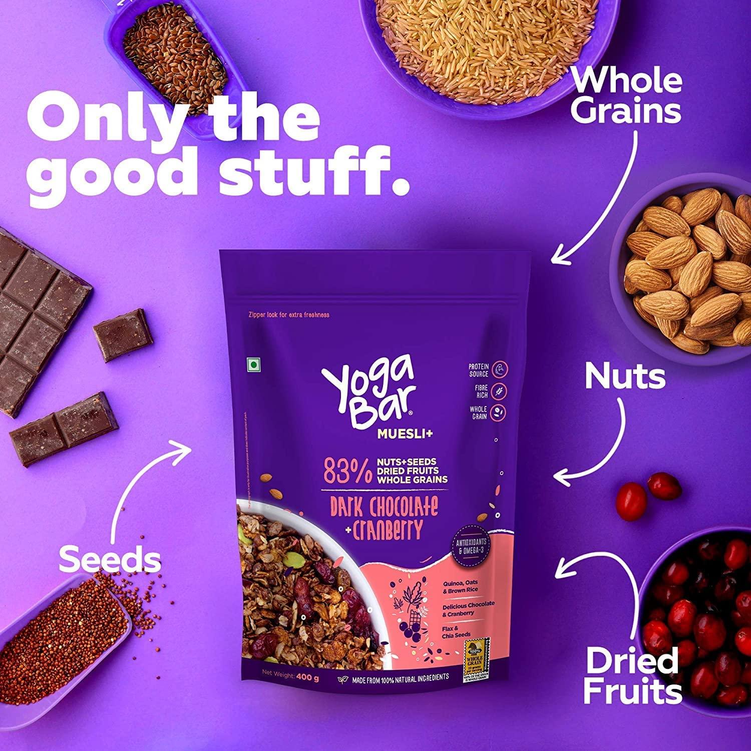 Yogabar Yogabar Wholegrain Breakfast Muesli - Dark Chocolate + Cranberry, 700g (Pack of 3) (Super Saver Pack) | Healthy Breakfast Cereals | Granola| Antioxidant Rich | Healthy Food for Breakfast |Protein Rich