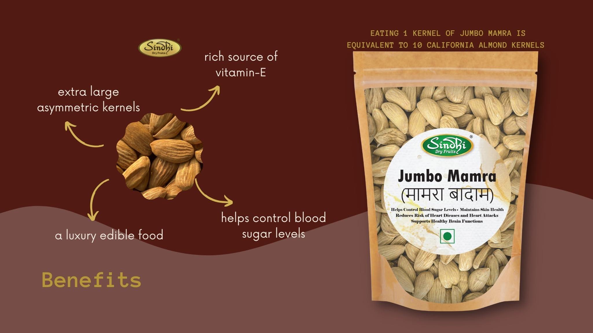 Sindhi Sindhi Dry Fruits Jumbo Mamra Badam, 5 Star Quality Mamra Almonds, Pure Mamra Without Shells, High Oil Content, 500 Grams