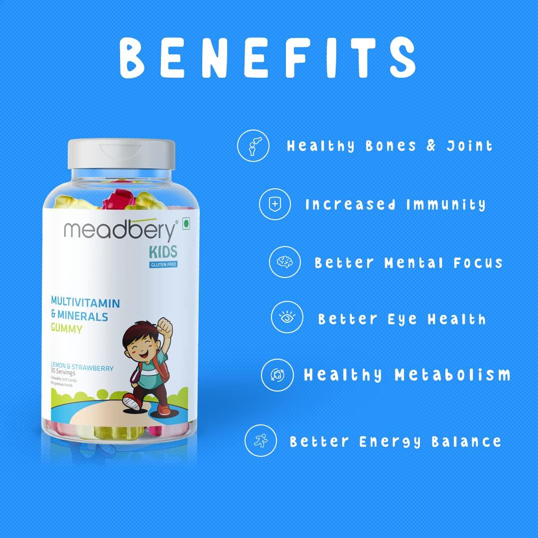 MEADBERY Meadbery Kids Multivitamin Calcium Combo Gummy Bears Glutenfree Formula With Minerals And Vitamins B C D E B12 B6 For Kids Bone Health Growth Kids Bone Teeth Health 30+30 Tasty Gummies