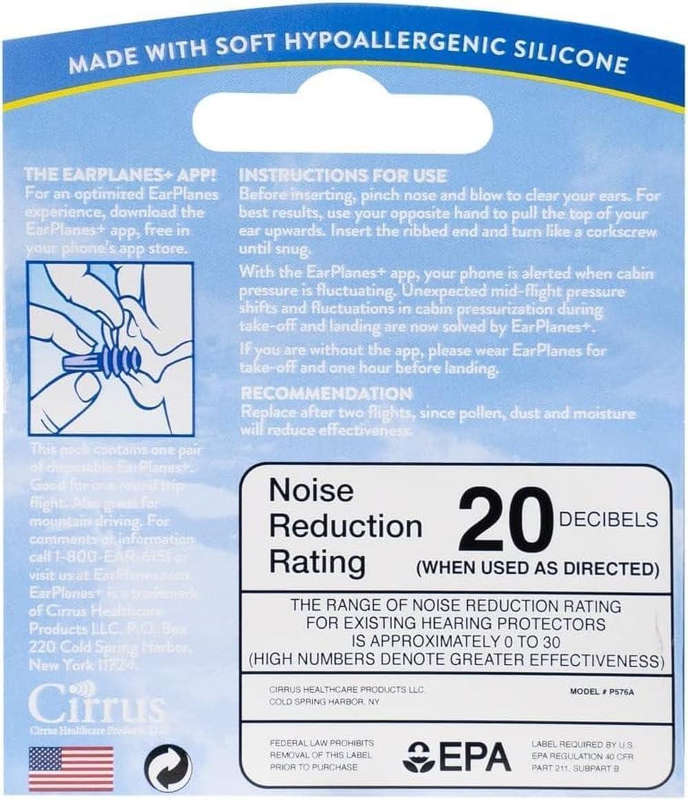 James International Cirrus Healthcare Ear Planes Flight Travel Ear Protection Earplugs New Super Soft 1 Pair EarPlanes : for Adults