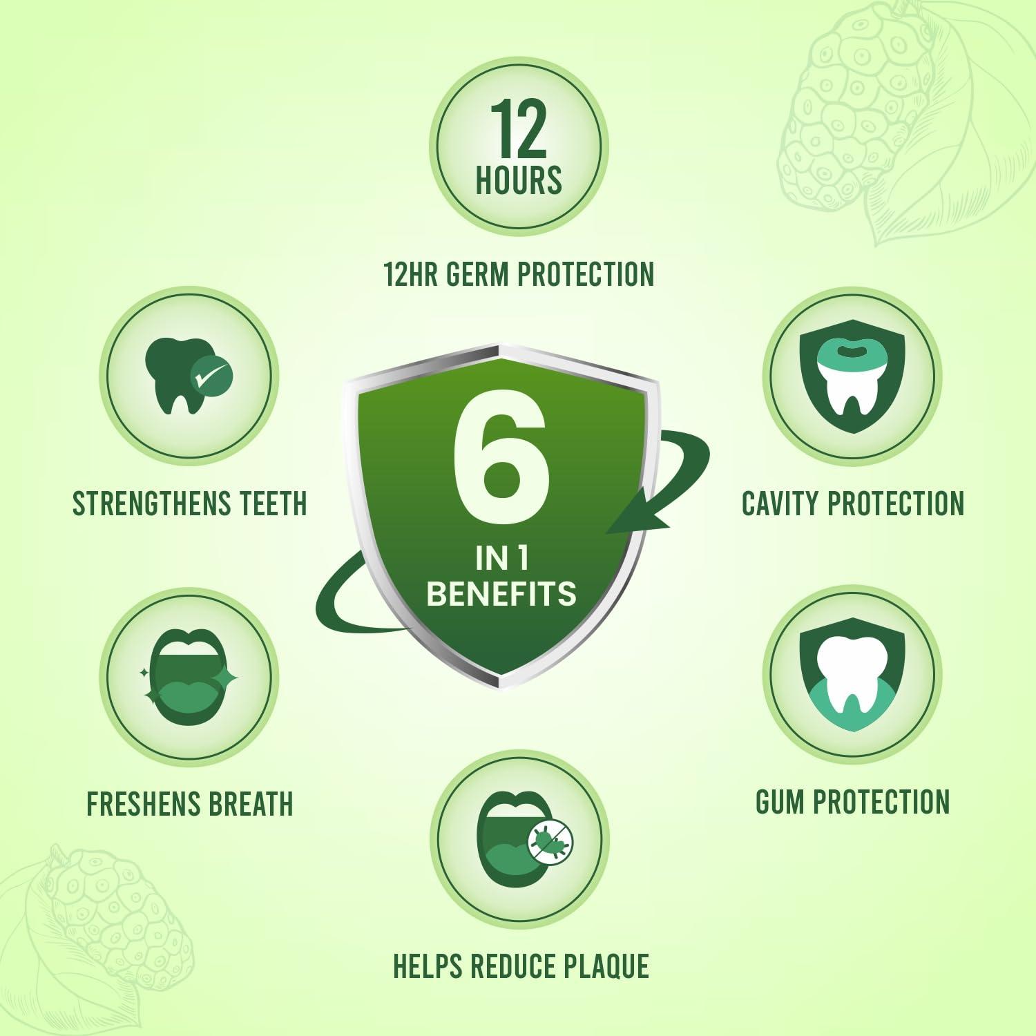 apollo NONI Apollo Noni Noni Toothpaste for Teeth Whitening & Cavity Protection (150g) and Mouthwash Liquid 0% Alochol For Teeth Cleaning, Antibacterial Mouthwash for Bad Breath | Removes Germ | 250ml