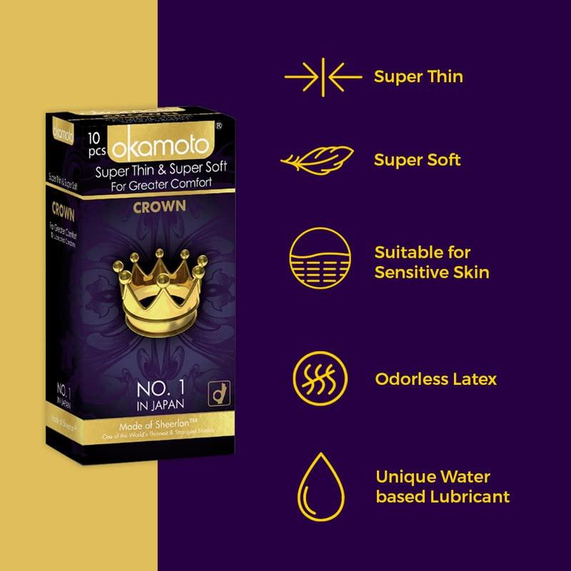 OKAMOTO Okamoto Condoms | Crown - Ultra Thin Condoms for Male | Harmony - Dotted Condoms for Mens | Combo Pack (Pack of 2, 20 Counts)