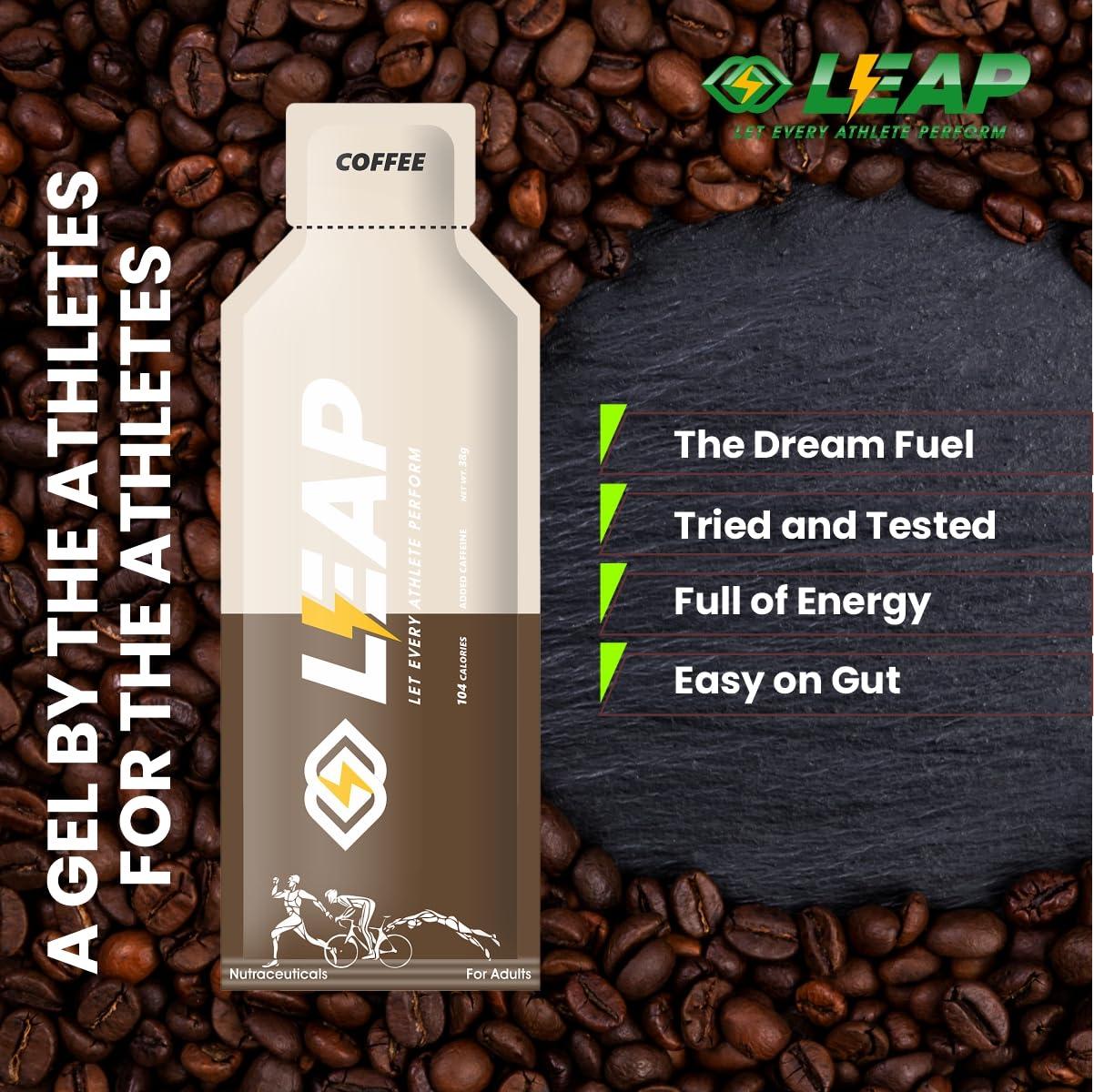 LEAP Leap Energy Gel for Runners, Cyclists & Athletes -Natural Ingredients for Quick Energy & Easy Digestion - Contains Amino Acids & MCT Oil - For Pre, During, Post Work Out (Coffee-Highly Caffeinated)